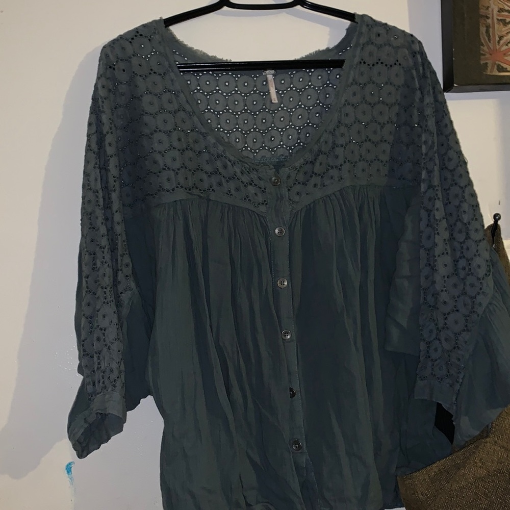 COPY - Free People Green Blouse - Picture 1 of 7